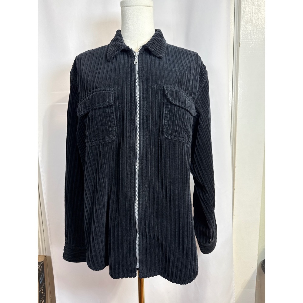 Route 66 Kids Black Corduroy Full Zip Shirt Jacket Size 14/16 Large